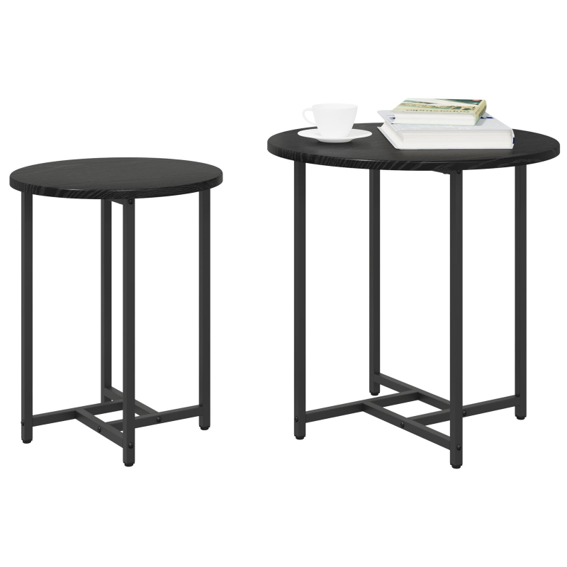 Beistelltisch 2er Set Schwarz aus Eichenfurnier und Metall