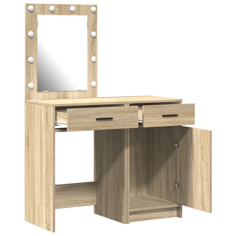 2-teiliges Make-up-Tisch-Set mit LED in Sonoma-Eiche