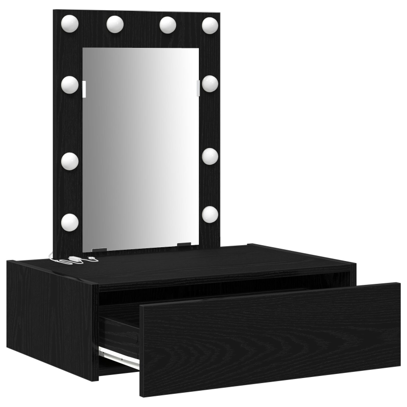 Wandmontierter Schminktisch mit LED-Lichtern - Schwarze Eiche