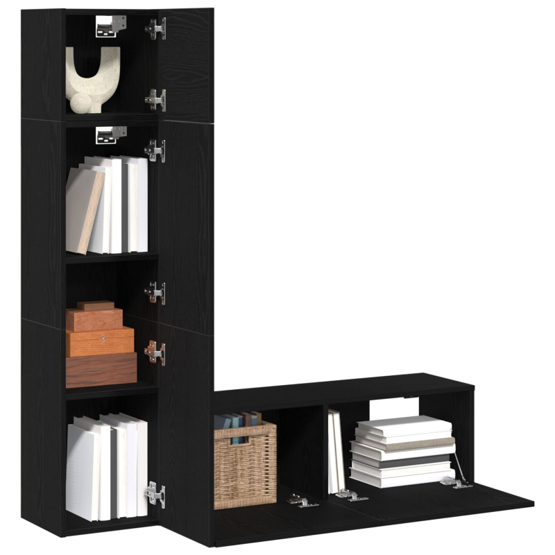 3-teiliges Wand-Montage TV-Schrank Set Schwarz Eichenholz Spanplatte