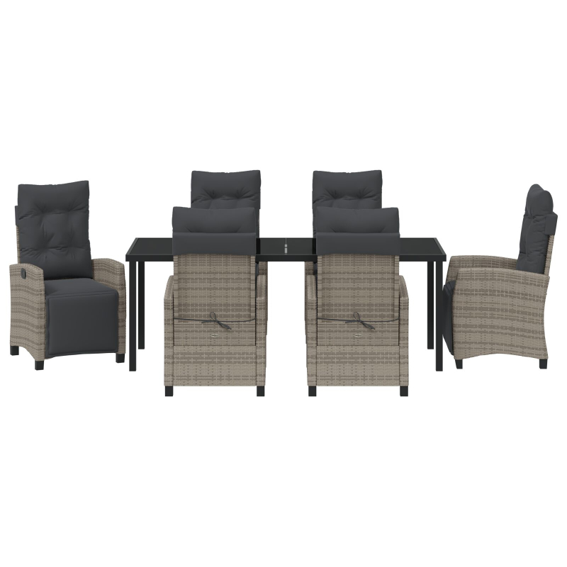 7-teiliges Garten-Dining-Set Grau Poly-Rattan
