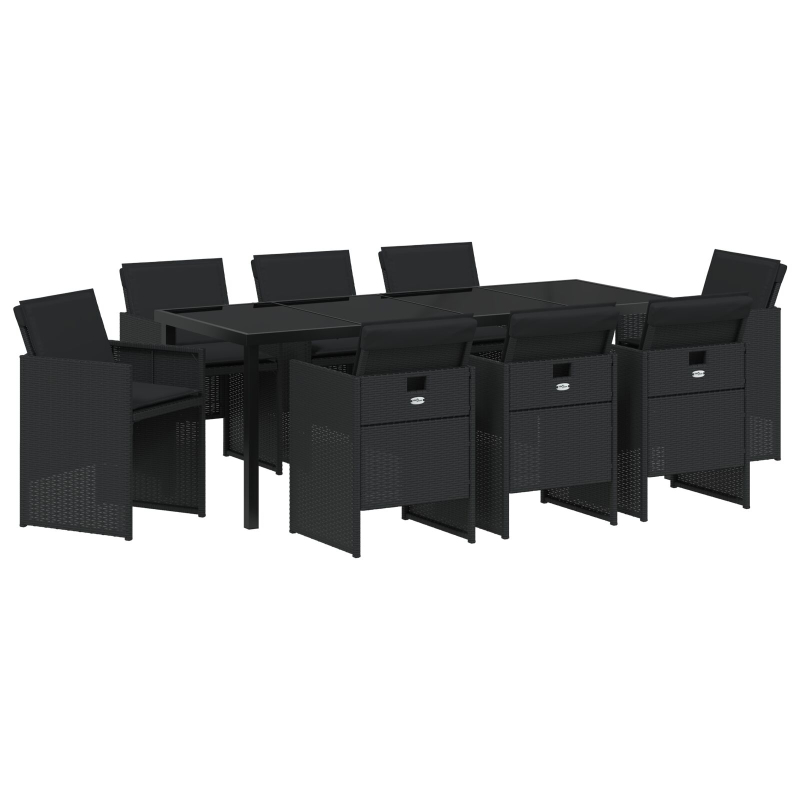 9-teilige Garten Essgruppe mit Kissen - Schwarzes Poly-Rattan