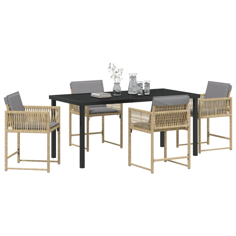 5-teiliges Garten-Essset mit Kissen in beige Poly-Rattan