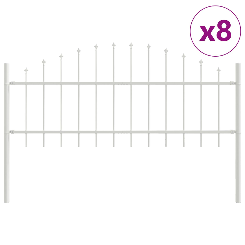 Gartenzaun mit Bogenoberteil, Weiß, 13,6 x 0,75 m, Stahl