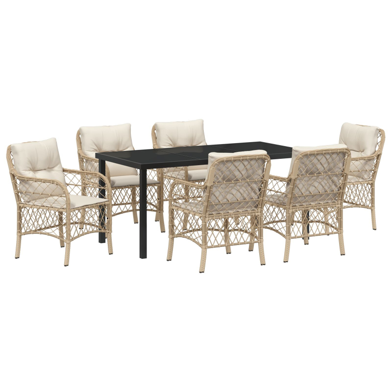 7-teiliges Garten Essgruppe mit Kissen Beige Poly Rattan