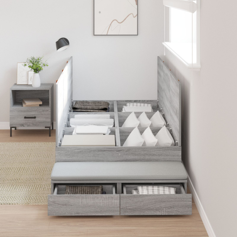 Aufbewahrungsbettgestell Grau Sonoma 90x200 cm