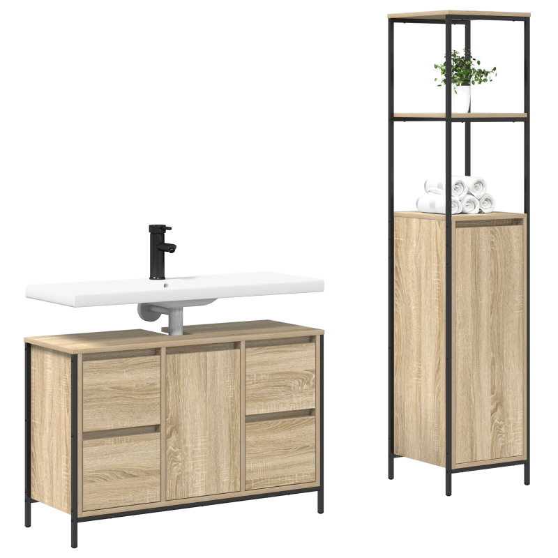 2-teiliges Badezimmermöbel-Set Sonoma-Eiche aus Holzwerkstoff