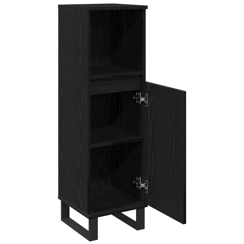 Badezimmer Schrank Schwarz Eiche 30x30x100 cm Holzwerkstoff