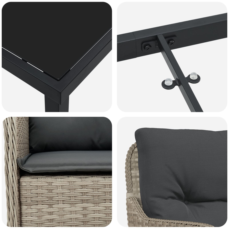 7-teiliges Garten-Ess-Set mit Kissen Hellgrau Poly-Rattan