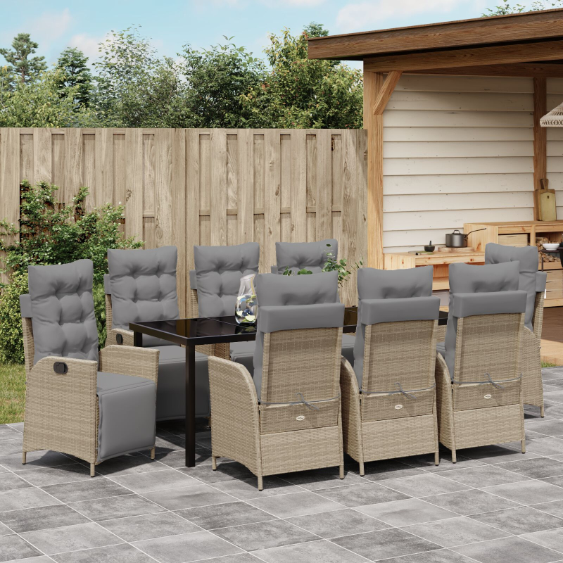9-teiliges Garten-Ess-Set Beige Poly-Rattan