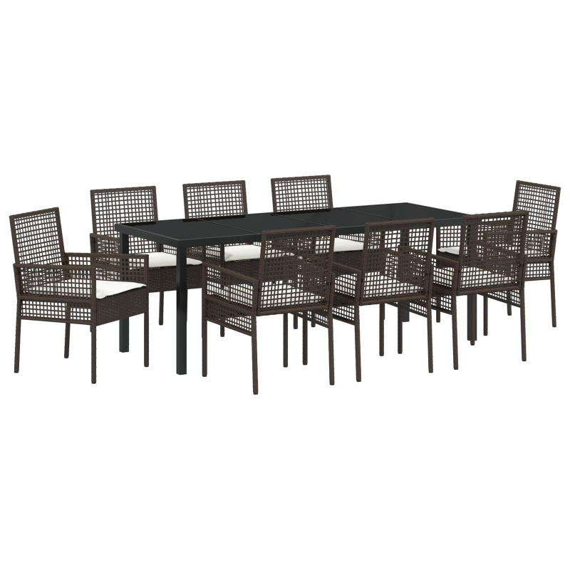 9-teilige Garten-Essgruppe mit Kissen Braunes Polyrattan