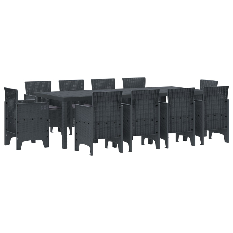 11-teiliges Garten Essgruppe mit Kissen Anthrazit Poly Rattan