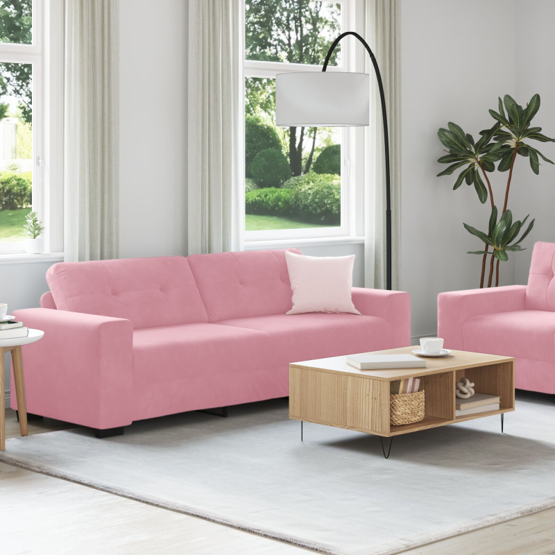 2-teilige Sofagarnitur mit Kissen in Rosa Samt