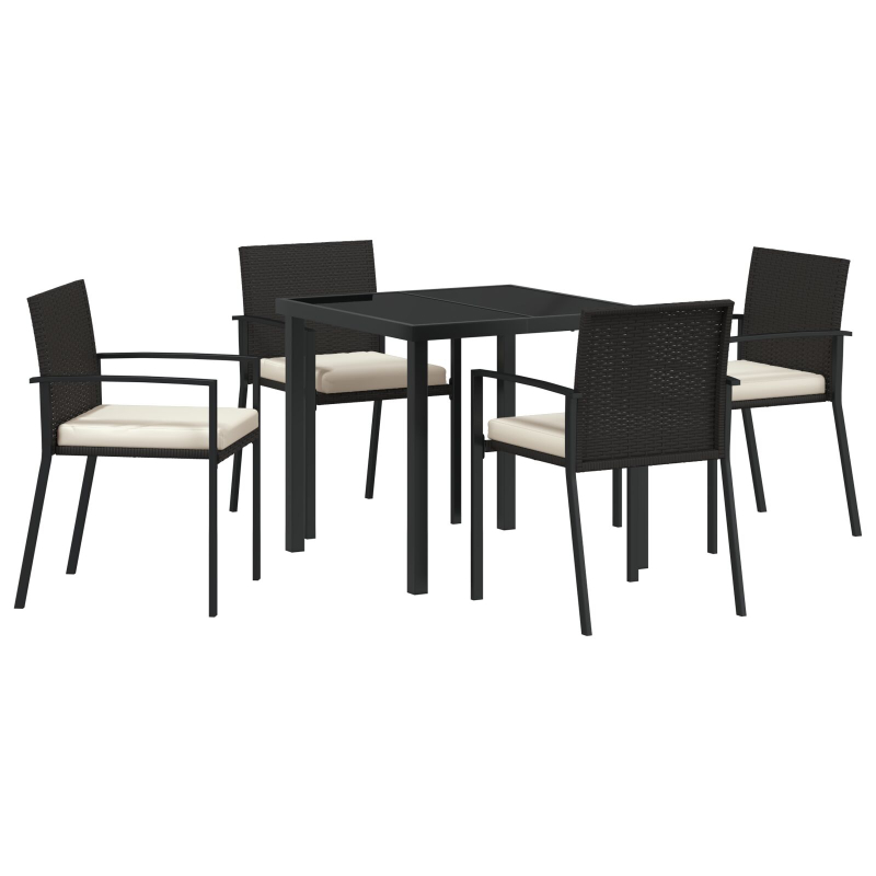 5-teiliges Garten-Esstischset aus schwarzem Poly-Rattan