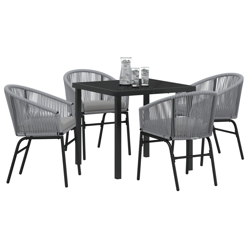 5-teiliges Garten-Esszimmer-Set Graues Poly-Rattan