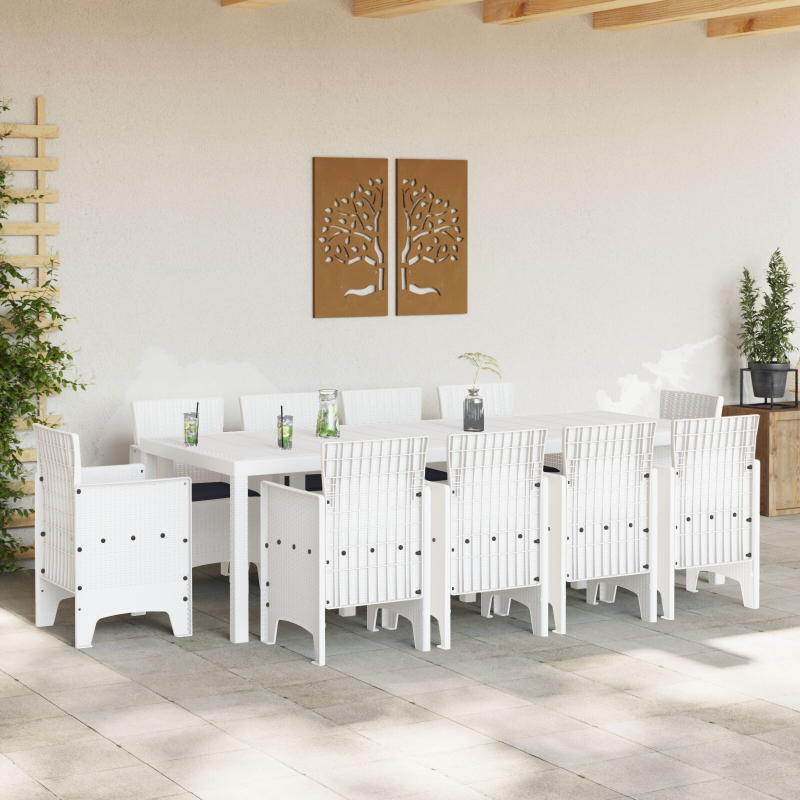 11-teiliges Garten Essgruppe mit Kissen Weiß Poly-Rattan