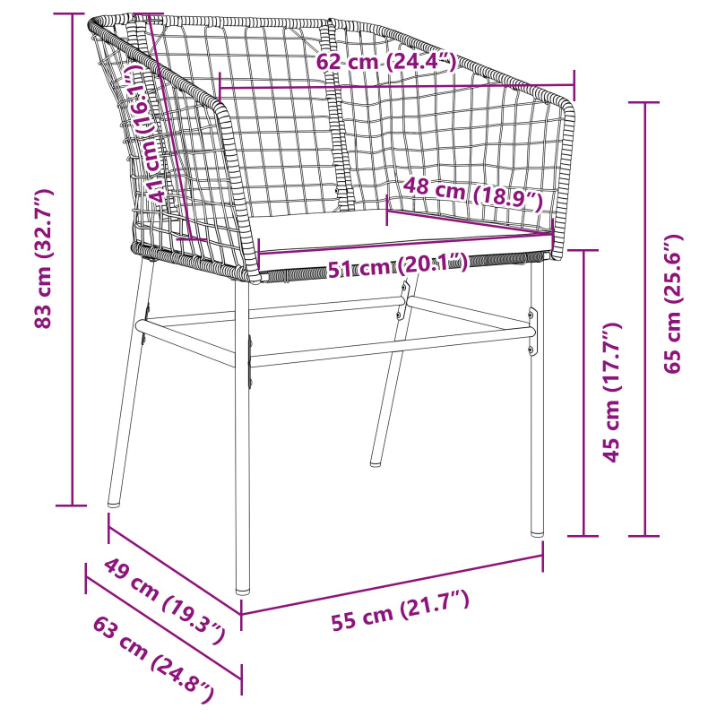 3-teiliges Garten-Essset mit Kissen Braun Poly-Rattan
