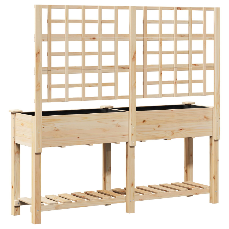 Gartenpflanzer mit Spalier und Regal 161x43x152 cm aus massivem Kiefernholz