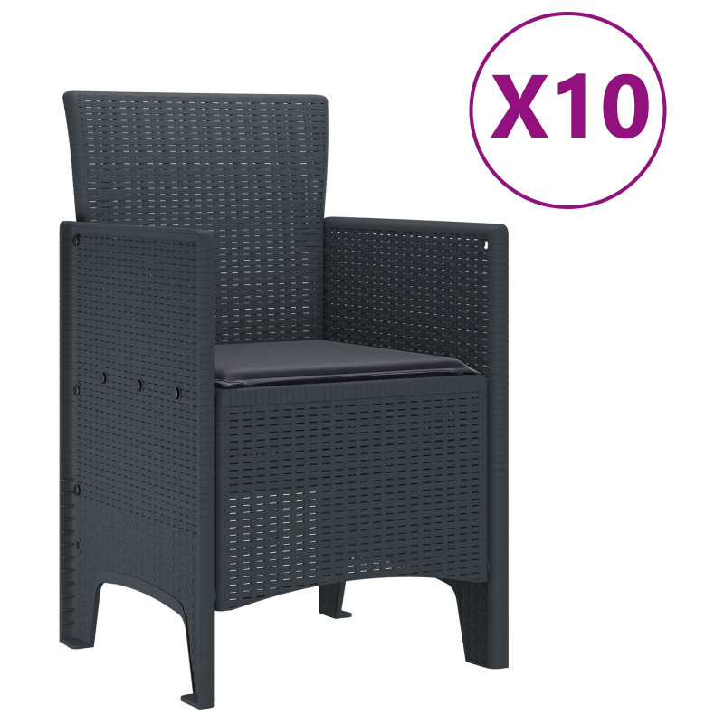 11-teiliges Garten Essgruppe mit Kissen Anthrazit Poly Rattan