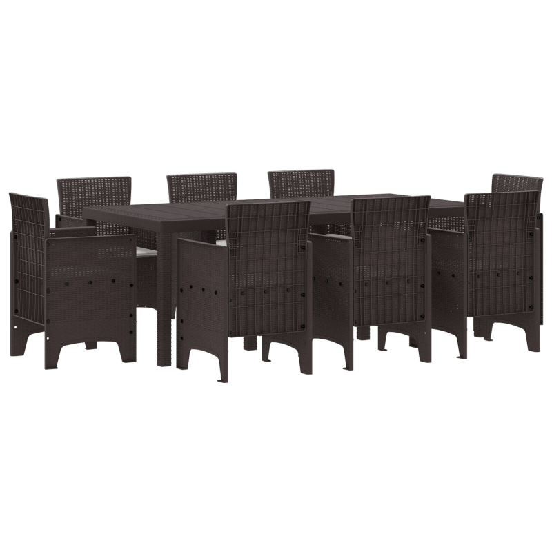 9-teiliges Garten Essset mit Kissen, braunes Poly-Rattan