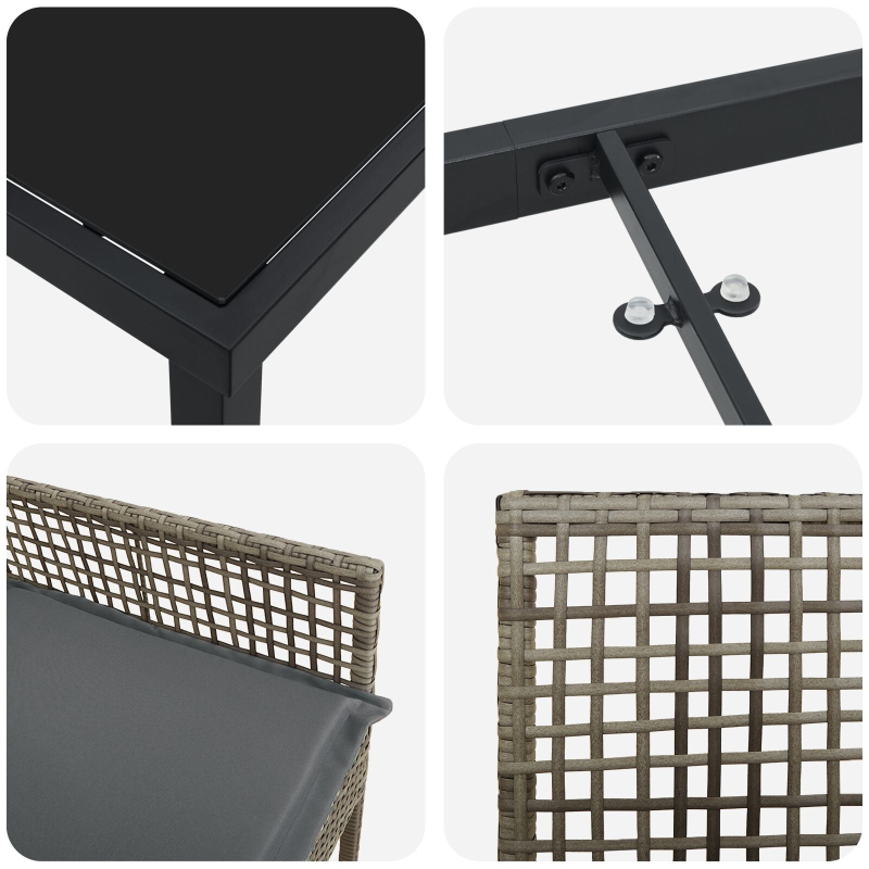 3-teiliges Garten Essset mit Kissen Grau Poly Rattan