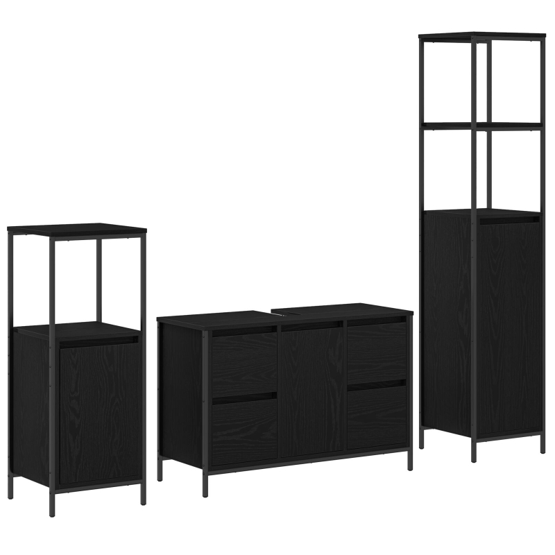 3-teiliges Badmöbel-Set - Schwarz Eichenholzwerkstoff