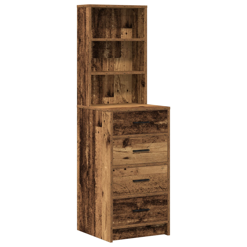 3-teiliges Frisiertisch Set mit LED im alten Holzfinish