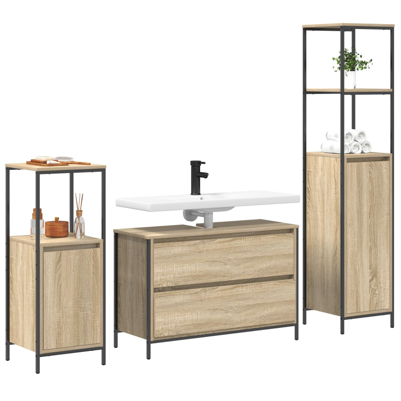 3-teiliges Badezimmermöbel-Set Sonoma Eiche Holzwerkstoff