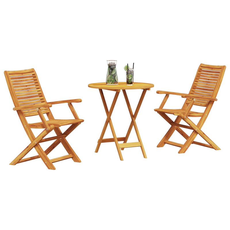 3-teiliges Klapp-Bistro-Set aus massivem Akazienholz