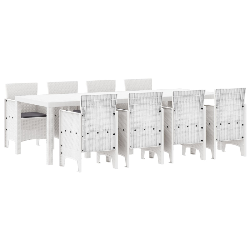 Garten Esszimmer Set 9-teilig Weiß Rattan Langlebig