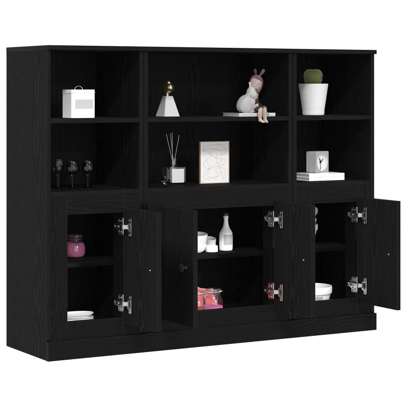 Highboard Schwarz Eiche 132x35,5x103,5 cm Holzwerkstoff