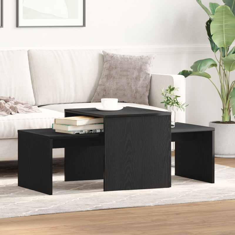 Beistelltischset aus schwarzem Eichenholz, 100x48x40 cm, Mehrschichtholz