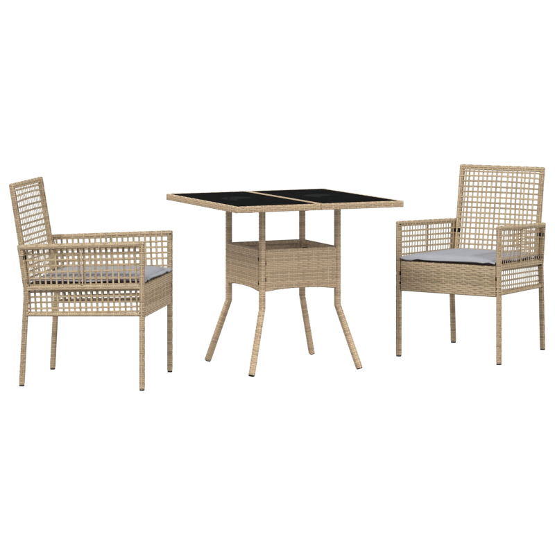 3-teilige Garten Essgruppe Beige Poly Rattan
