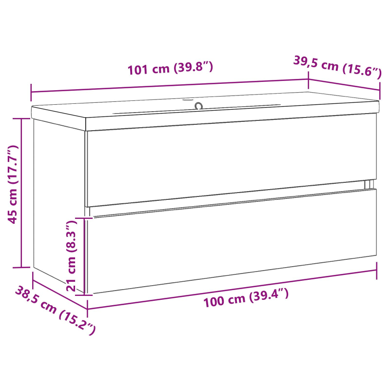 Waschbecken Schrank mit integriertem Waschbecken Schwarze Eiche aus lackiertem Holz