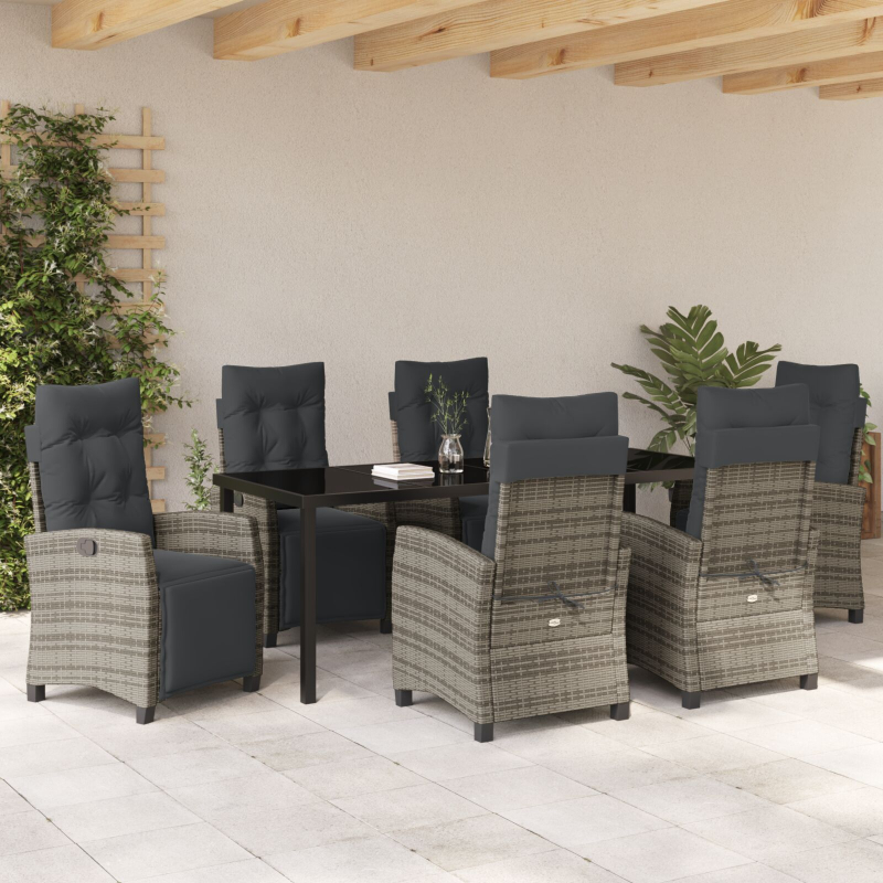 7-teiliges Garten-Dining-Set Grau Poly-Rattan