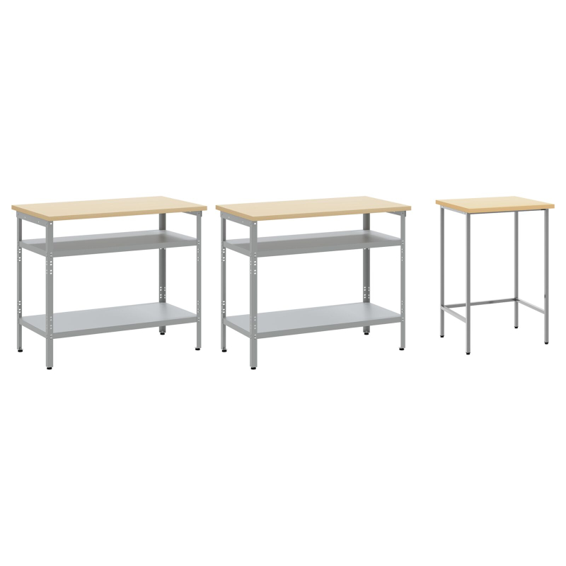 3-teiliges Werkbank-Set aus grauem Stahl