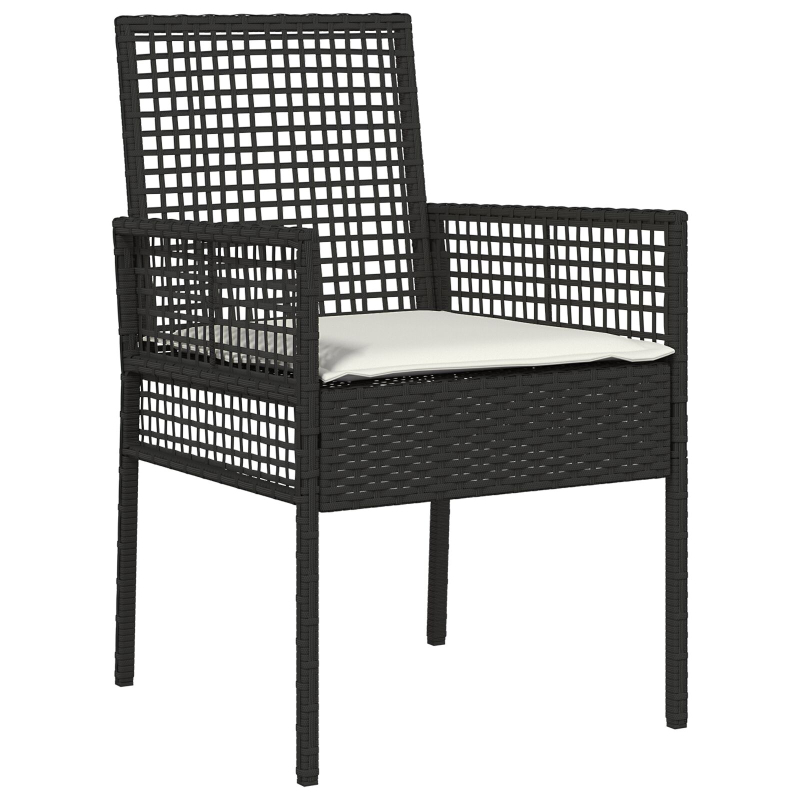 3-teiliges Garten-Essset mit Kissen Schwarz Poly Rattan
