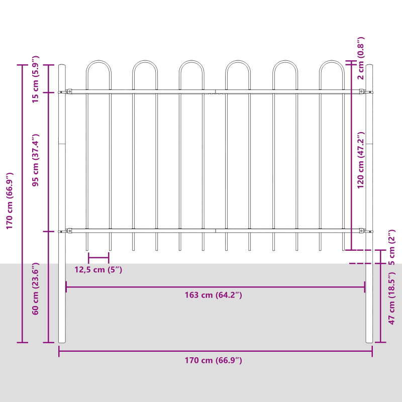 Gartenzaun mit Bogenoberseite Weiß 13,6x1,2 m Stahl
