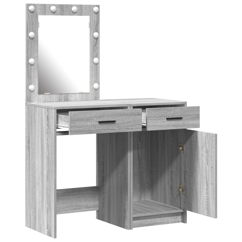 2-teiliges Schminktisch-Set mit LED in Grauem Sonoma-Holzwerkstoff