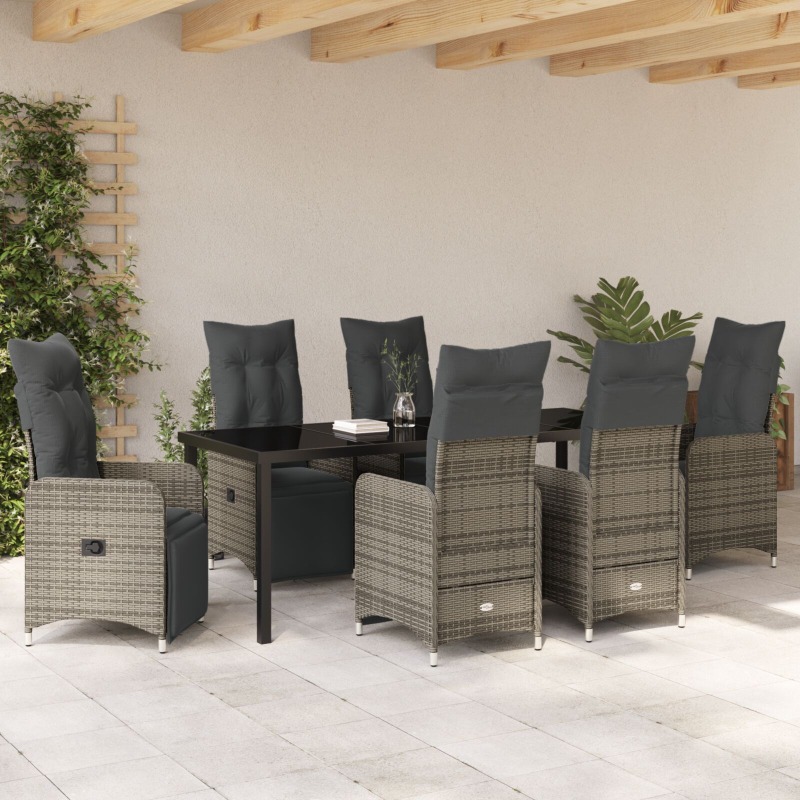 7-teiliges Garten-Dining-Set mit Kissen Beige Poly Rattan