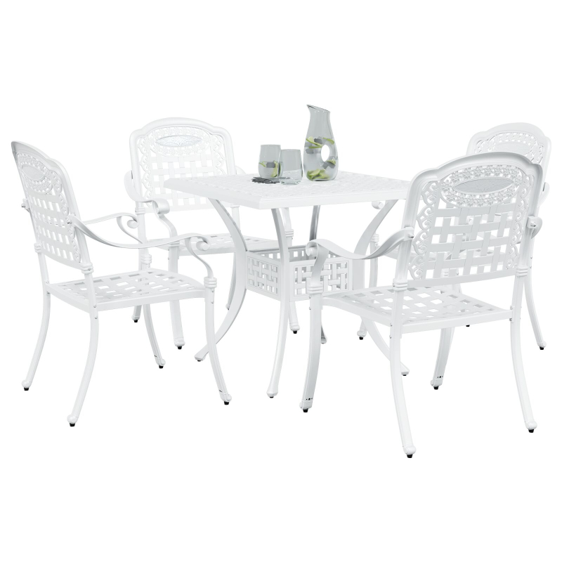 5-teiliges Garten-Esszimmer-Set aus weißem Gussaluminium