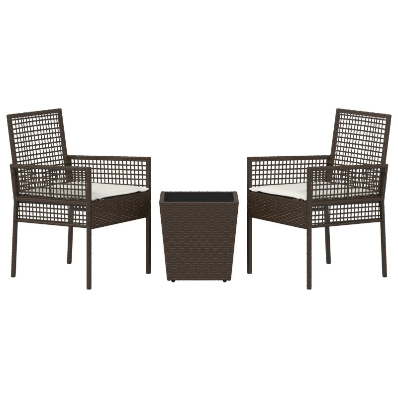 3-teiliges Garten Bistro Set mit Kissen Braun Poly Rattan