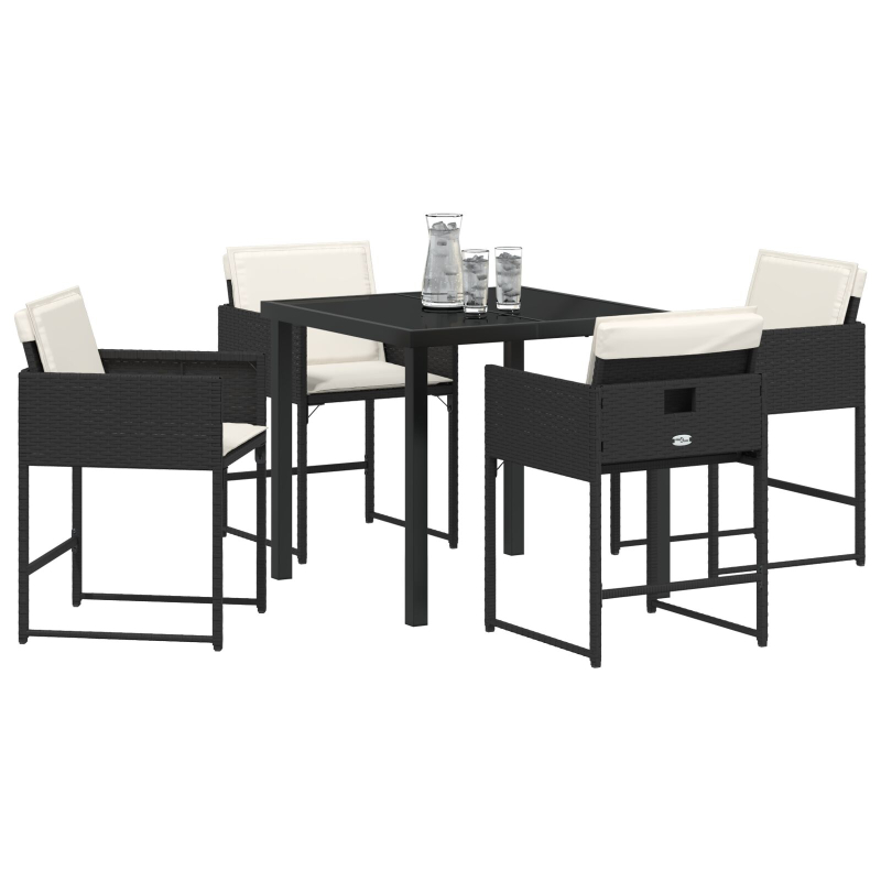 5-teilige Garten-Essgruppe mit Kissen aus schwarzem Poly-Rattan