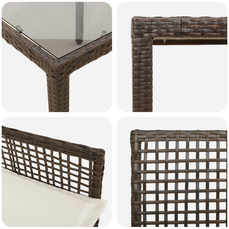 3-teiliges Garten-Esszimmer-Set mit Kissen Braun Poly Rattan