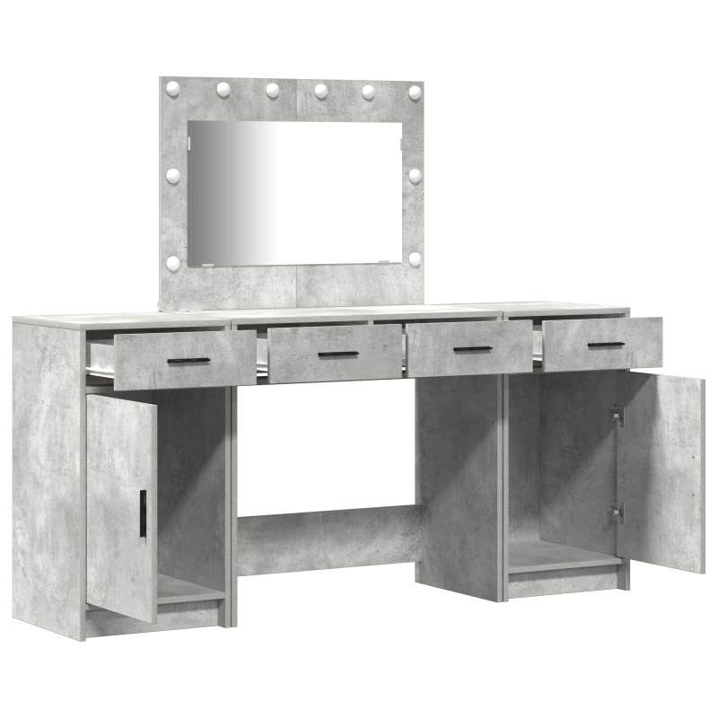 3-teiliges Schminktisch-Set mit LED in Beton Grau aus Holzwerkstoff