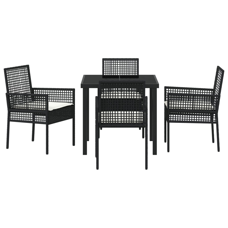 5-teiliges Garten Essset mit Kissen aus schwarzem Poly Rattan