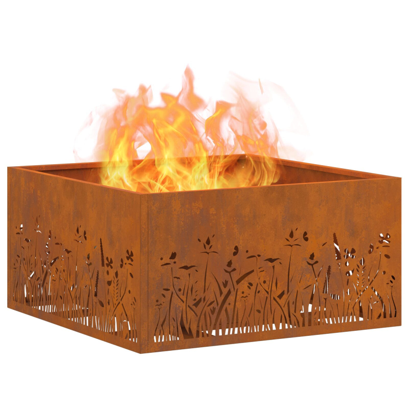 Feuerstelle Quadrat 60x60x30 cm Wetterstahl