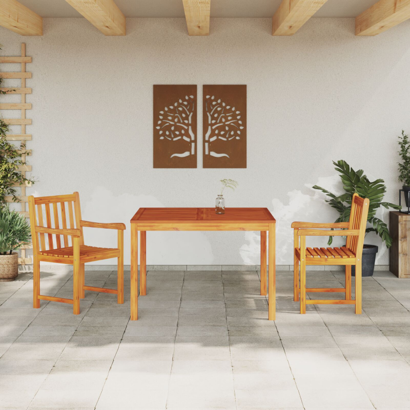 3-teiliges Garten-Esszimmer-Set aus massivem Akazienholz