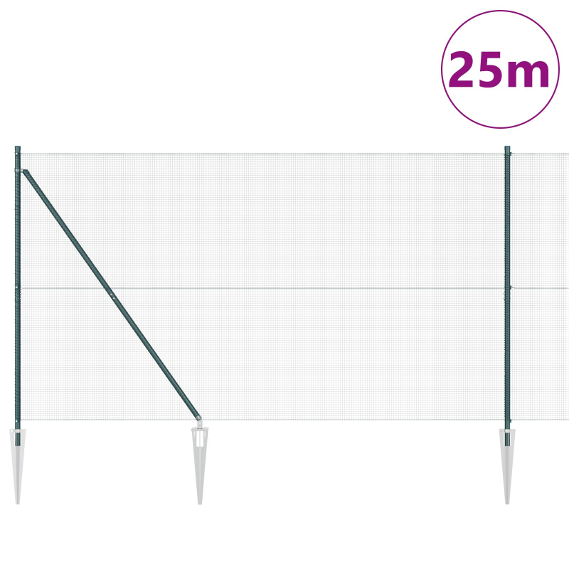 geschweißter Drahtzaun mit 13 Spike-Posten Grün 1,5x25 m Stahl