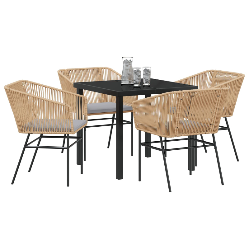 Set aus 3 Braun PE-Rattan Mittel Gartenstuhl Quadratisch